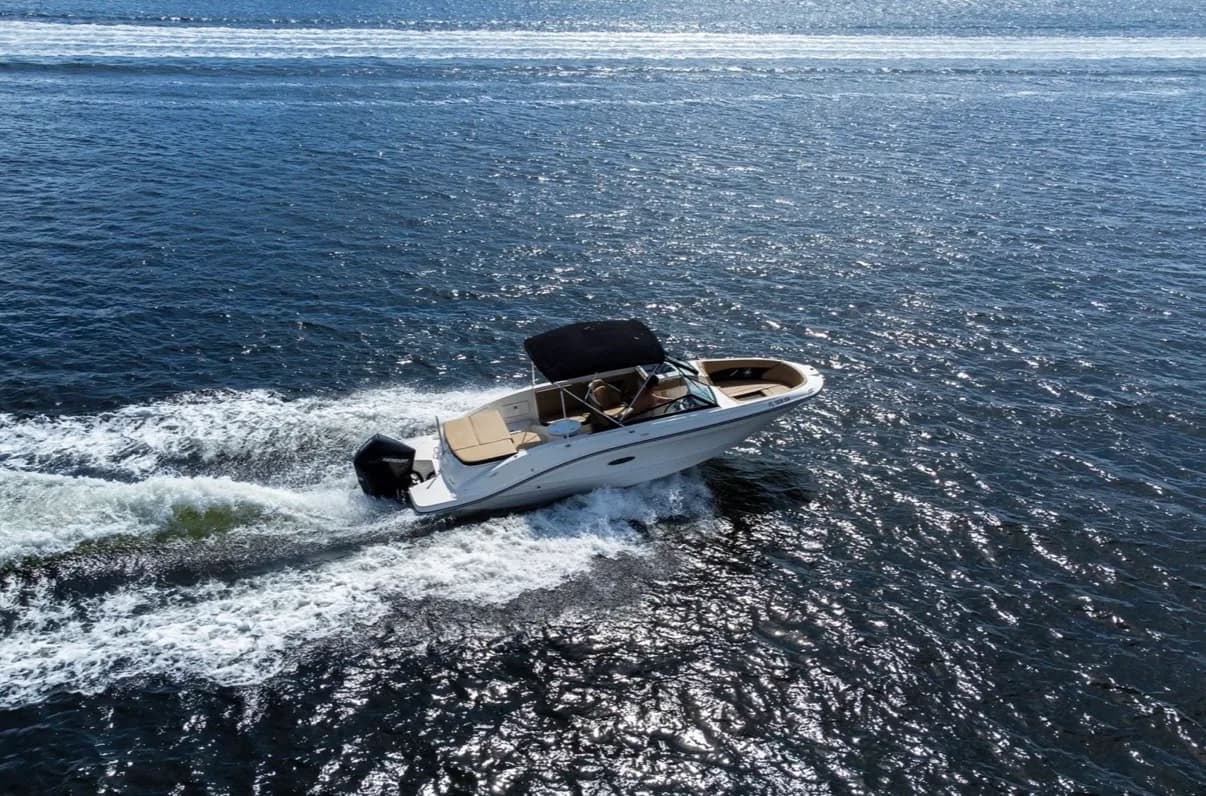 Detail of the SeaRay's upholstered bow seating